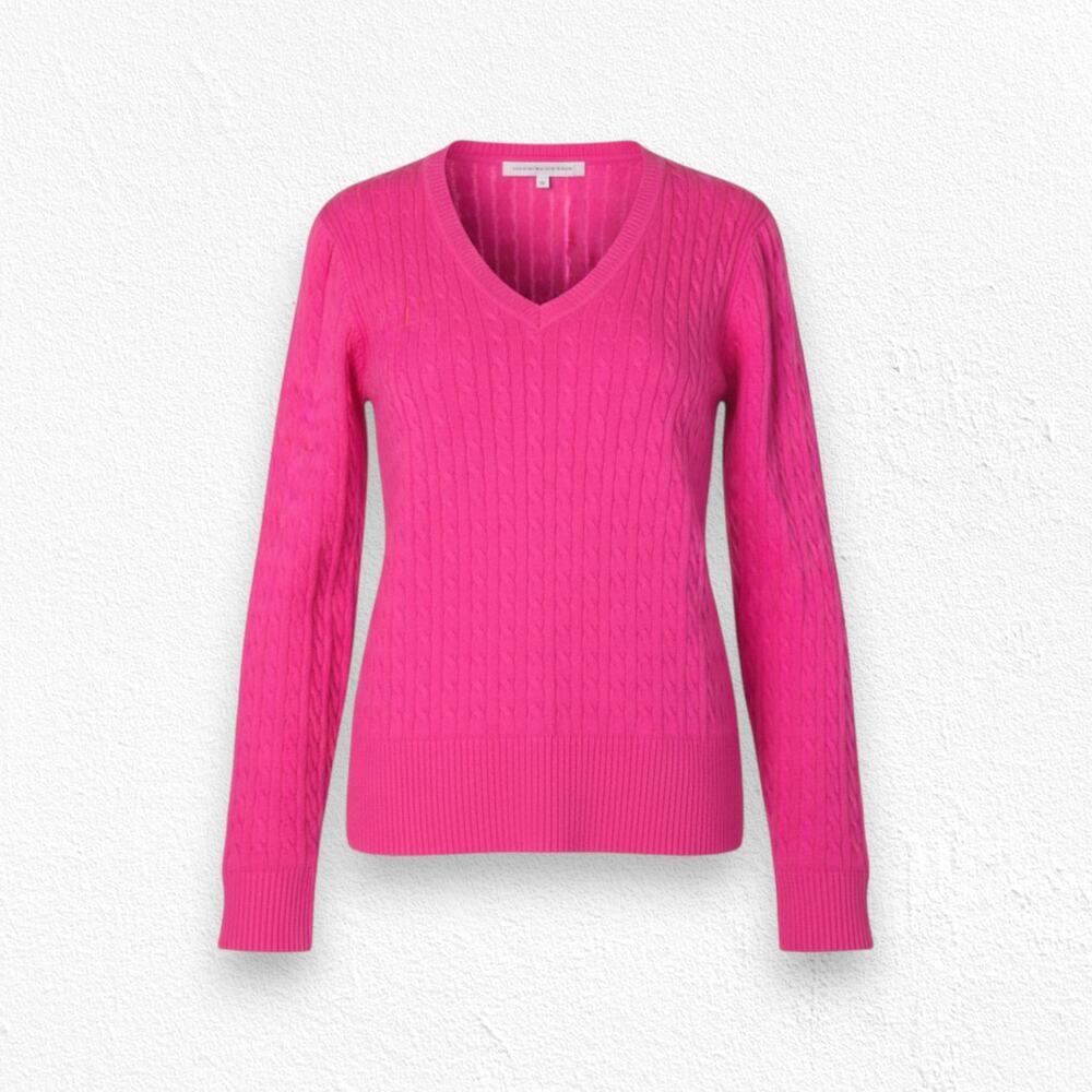 Y2K Tommy Hilfiger Hot Pink V Neck Heavy Cable Knit Pullover Sweater Size Large